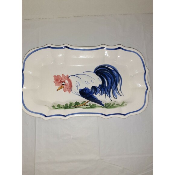 Vtg 1980s Porcelain Rooster Tray Handpainted Zanolli Italy 12x7x1.5 - Picture 1 of 7
